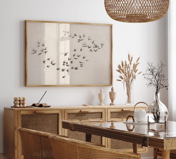 Bird Flock Wall Art, Flock of Birds Print, Birds Sketch Drawing, Flying Birds Poster, Bird Silhouette Art, Minimalist Neutral Nature Print