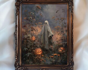 Vintage Ghost Art Printable Spooky Halloween Painting, Gothic Dark Academia Art, Trendy Halloween Ghost Print, Autumn Dark Cottagcore Art