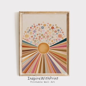 Boho Sun Print, Colorful Boho Sun Wall Art Printable Abstract Sunrise Print, Midcentury Modern Art, Playroom Poster, Boho Nursery Wall Art