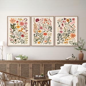 Colorful Wildflower Print Set of 3, Boho Floral Botanical Wall Art ...