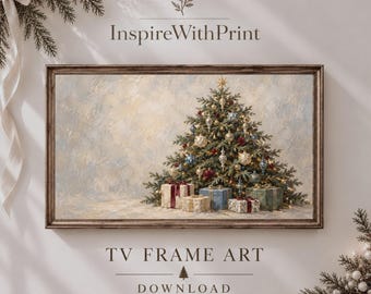 Christmas Frame TV Art, Vintage Painterly Tree with Ornaments and Gifts, Seasonal Digital TV Art Download