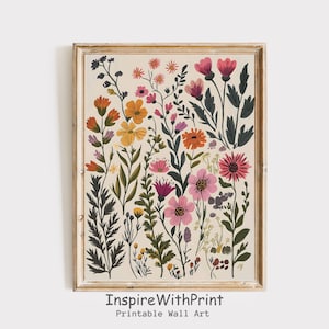 Colorful Wildflower Print, Boho Flower Botanical Printable, Floral Nursery Wall Art, Wildflower Nursery Botanical Art, Spring Wall Decor