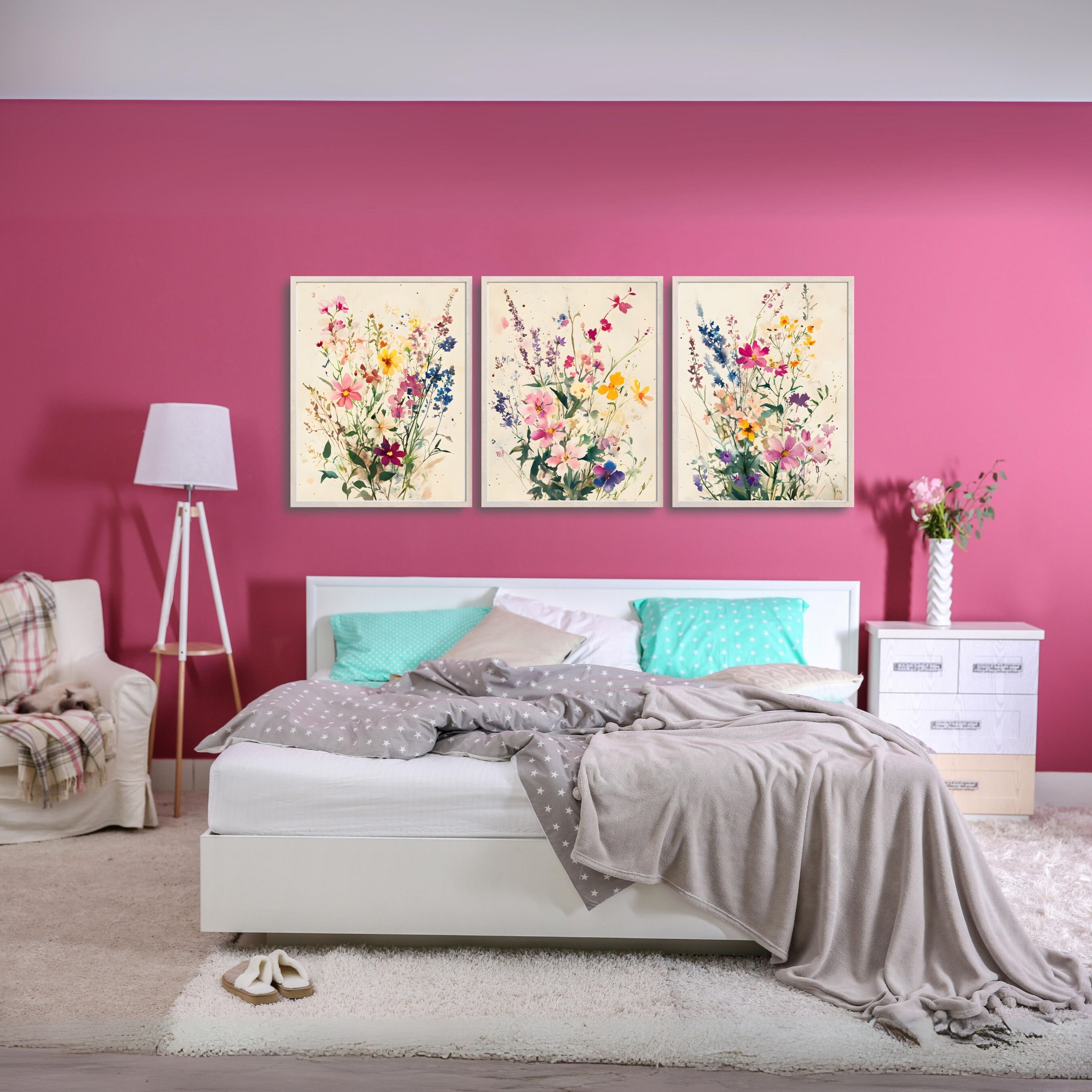 Watercolor Wildflower Print Set of 3, Watercolor Botanical Boho Wall ...