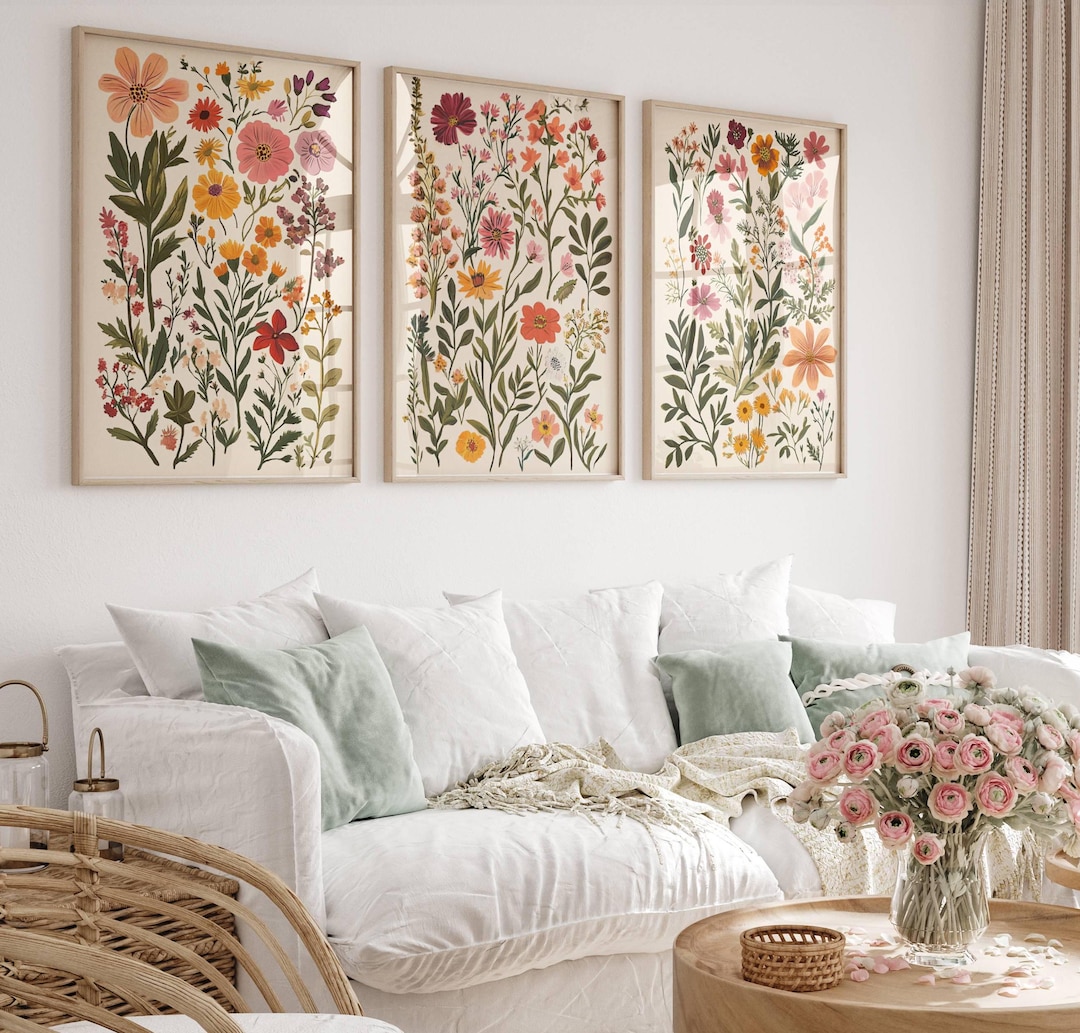 Colorful Wildflower Print Set of 3, Boho Floral Botanical Wall Art ...