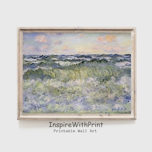 Vintage Coastal Landscape Print, Tranquility Wave Scene Painting, Nautical Landscape Print, Digital Download Claude Monet Seascape Wall Art