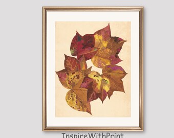 Vintage Fall Leaves Print, Fall Foilage Wall Art, Neutral Rustic Autumn Print, Printable Autumn Art, Fall Botanical Print, Fall Wall Decor