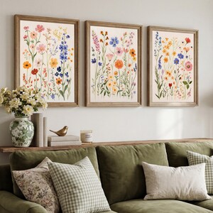 Colorful Wildflower Print Set of 3, Boho Floral Botanical Art Printable ...