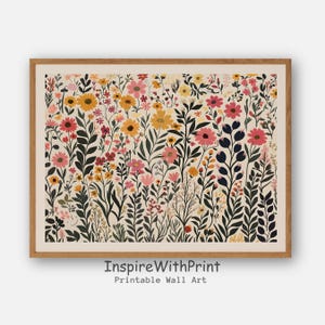 Colorful Wildflower Print, Boho Flower Botanical Printable, Floral Nursery Wall Art, Wildflower Nursery Botanical Art, Spring Wall Decor