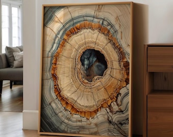 Morden Abstract Tree Rings Wall Art, Scandinavian Wood Rings Print, Nordic Wood Tree Rings Illustration, Neutral Abstract Boho Print
