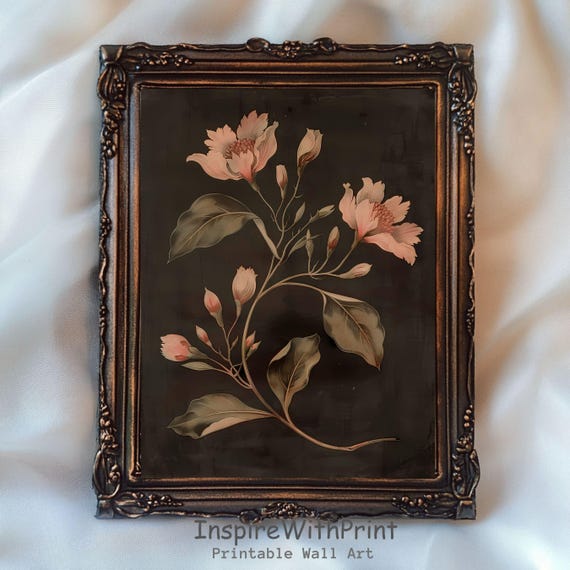 Vintage Dark Flower Art, Dark Botanical Print, Moody Floral Printable Wall Art, Boho Floral Print, Rustic Flower Wall Art, Wildflower print