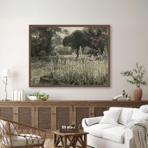 Vintage botanischer Gartendruck, Frühlingsgarten-Ölgemälde, Landhauskernwandkunst, französischer Gartenkunstdruck, grüne botanische Landschaftskunst