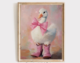 Silly Goose Print, Cute Goose Art With Cowgirl Boot Wall Art Printable Pink Bow Print, Vintage Nursery Wall Art, Baby Girl Room Wall Decor