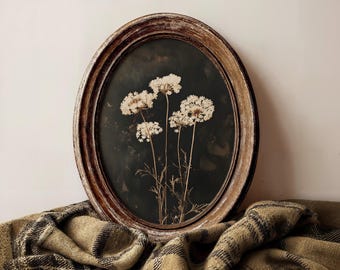 Vintage Dark Flower Print, Moody Floral Printable Wall Art, Dark Botanical Print, Rustic Flower Wall Art, Antique Floral Art Print