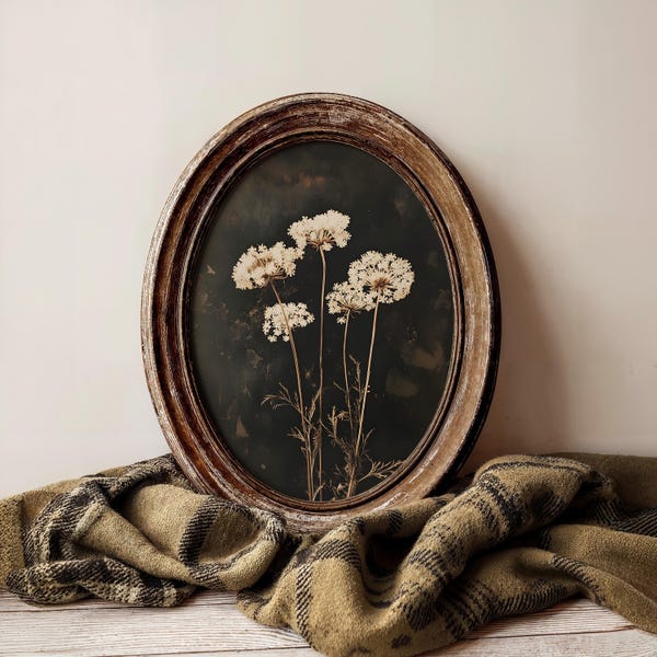 Vintage Dark Flower Print, Moody Floral Printable Wall Art, Dark Botanical Print, Rustic Flower Wall Art, Antique Floral Art Print