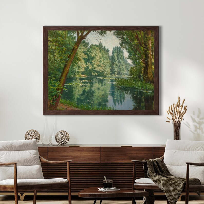 Vintage River Landscape Painting, Country Landscape Print, Cottage Core