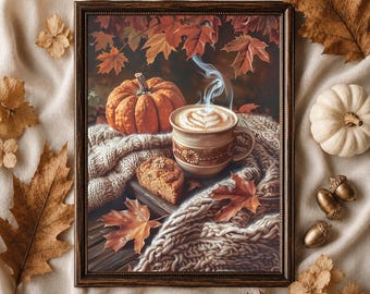 Pumpkin Spice Coffee Wall Art, Cozy Autumn Kitchen Print, Fall Hygge Decor, Cottagecore Coffee Printable