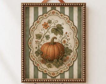 Vintage Pumpkin Botanical Wall Art, Autumn Harvest Print, Cottagecore Farmhouse Decor, Neutral Thanksgiving Artwork