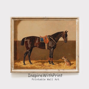 Vintage Horse and Dog Print, Horse Painting, Digital Download Countryside Wall Art, Artful Animal Friendship Print, Farmhouse Wall Art Decor