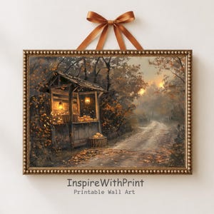 Rustikales Kürbis-Bauernhof-Motiv: Druckbares Wandbild, Gemütliches Herbst-Landstraßenbild, Vintage-Erntedeko, Digitaler Download