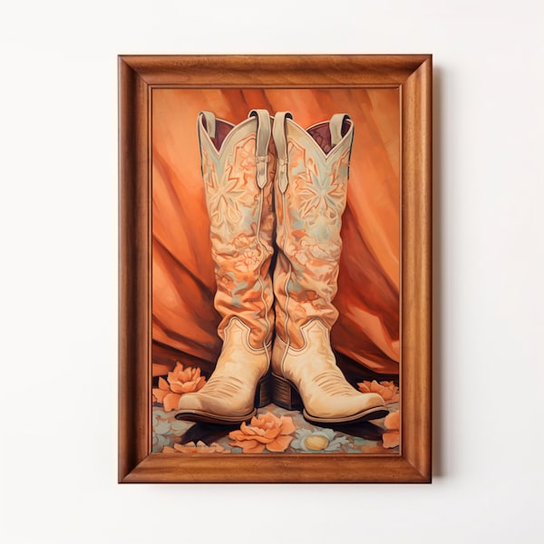 Cowgirl Boot Print, Digital Download, Retro Western Print, Boots Trendy Printable, Dorm Room Decor, Girly Print, Vintage Shoe Lover Print
