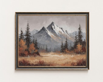 Rustic Fall Mountain Landscape Painting, Fall Landscape Printable Autumn Cottagecore Wall Art, Fall Farmhouse Art Print, Moody Fall Print