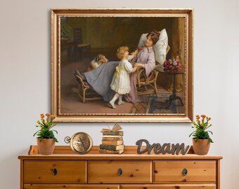 母と娘の絵画、デジタルダウンロードヴィンテージウォールアート