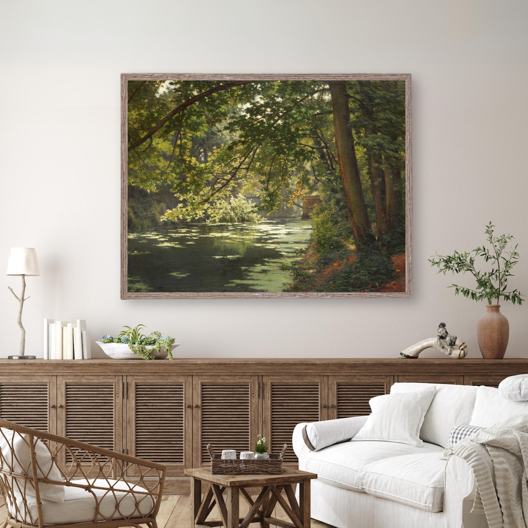 Timeless Riverside Landscape Painting, Digital Download Artful Trees ...