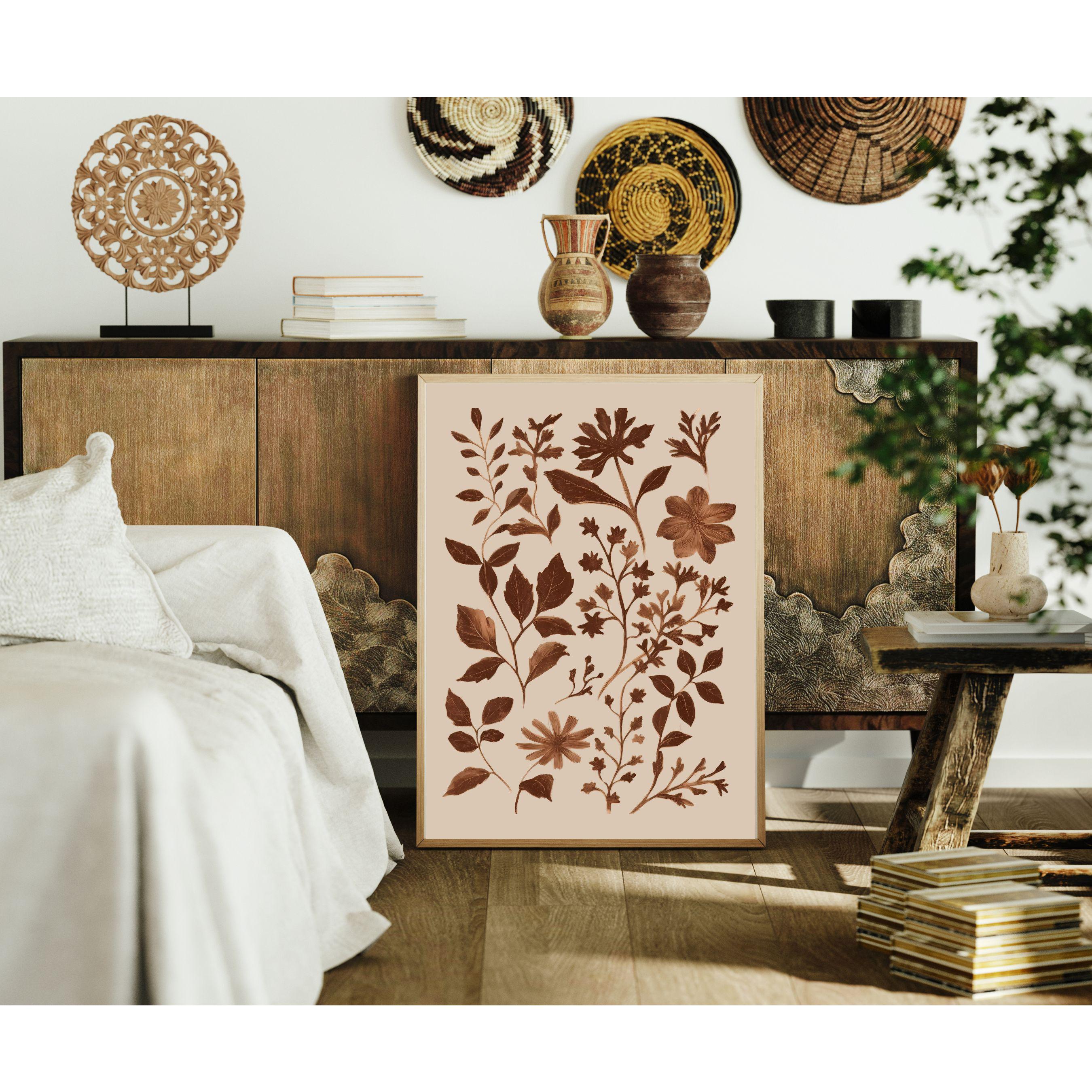 Neutral Botanical Printable Boho Wall Art Set of 3, MCM Floral Print ...