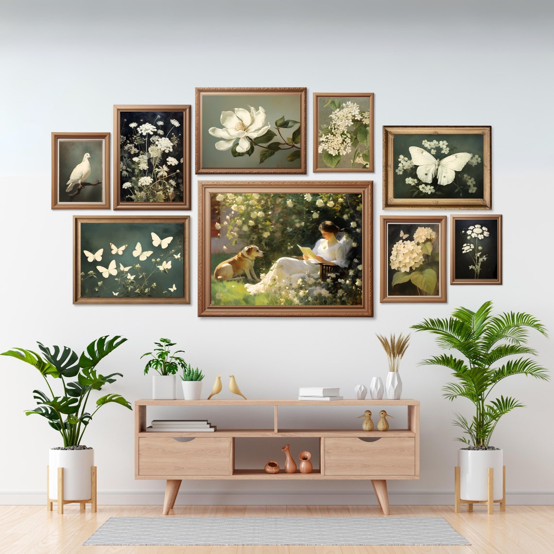 Vintage Garden Wall Art, Gallery Set of 9 Prints, Spring Garden