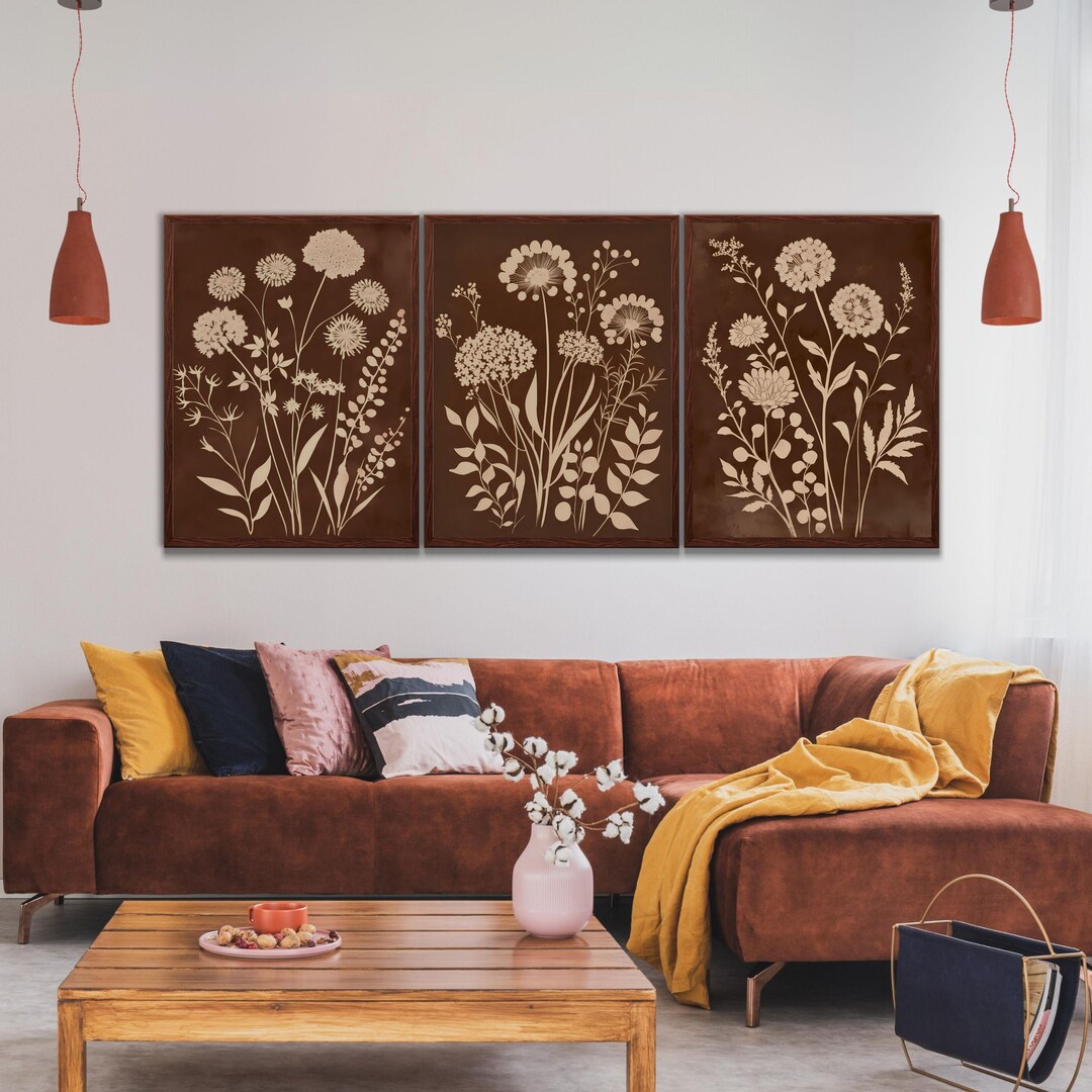 Botanical Printable Boho Wall Art Set of 3, Neutral Floral Print ...