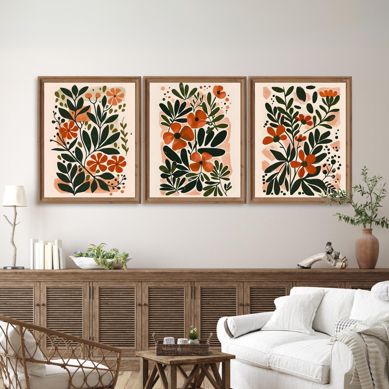 Artful Boho Flower Art Print Set of 3, Boho Floral Wall Art, Digital ...