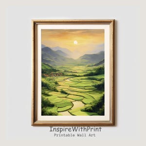 Mountain Sunset Landscape Print, Vietnam Rice Field Wall Art Printable Esthetic Nature Scenery, Vietnam Travel Poster Print, Adventure Print