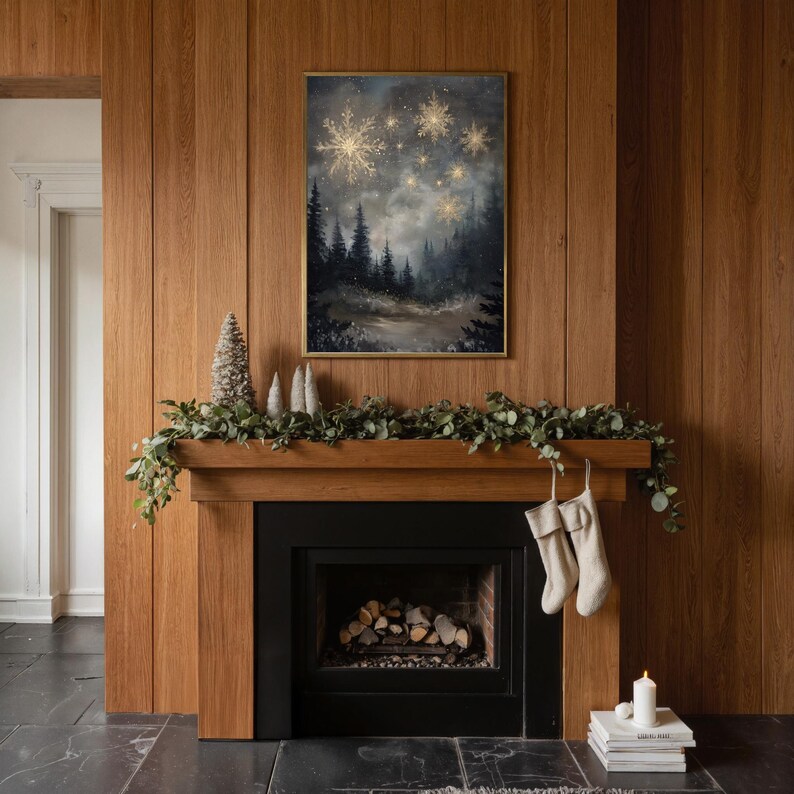 Visual Reference: Moody Winter Forest Wall Art Snowy Pine Trees With Golden