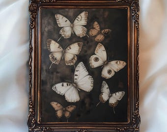 Boho Butterfly Wall Art Printable Antique Butterflies Print, Butterfly Painting, Moody Neutral Wall Art, Dark Cottage Core Art , Boho Print