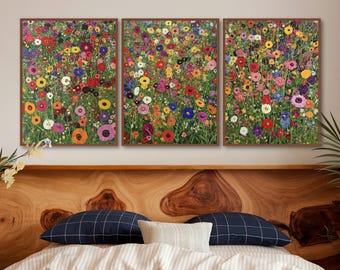 Vintage lente bloementuin landschap 3 stuks kunst aan de muur, Gustav Klimt bloemsierkunst afdrukbare botanische tuin Oi schilderij, Gustav Klimt print
