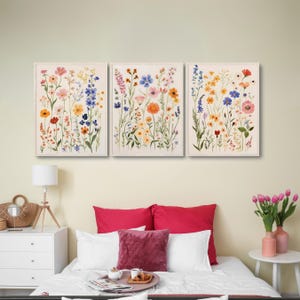 Colorful Wildflower Print Set of 3, Boho Floral Botanical Art Printable ...
