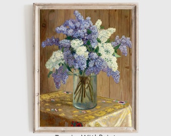藤の花の絵画｜紫色の花の壁アート、ヴィンテージスタイル（デジタル