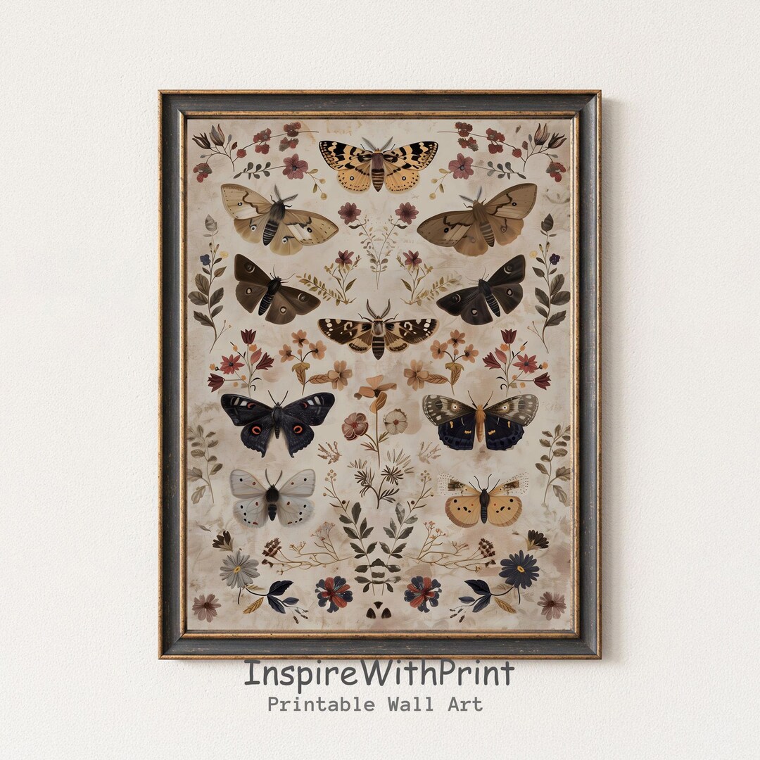 Vintage Moth Wall Art Printable, Antique Botanical Butterfly Chart ...