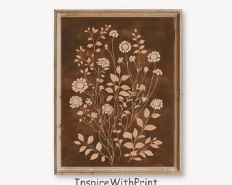 Botanical Printable Boho Wall Art, Neutral Floral Print, Vintage Spring Wildflower Print, Boho Flower Wall Decor, Neutral Nature Art Print