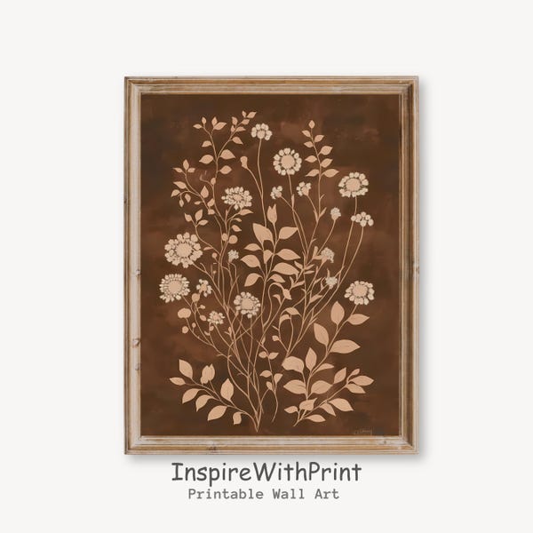 Botanical Printable Boho Wall Art, Neutral Floral Print, Vintage Spring Wildflower Print, Boho Flower Wall Decor, Neutral Nature Art Print