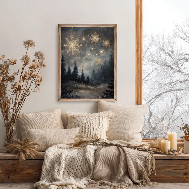 Photo inspiration: Moody Winter Forest Wall Art Snowy Pine Trees With Golden Photo Inspiration