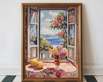 Matisse Open Window Art Printable Coastal Lemon Art Print, Mediterranean Window Painting, Cocktail Print, Matisse Modern Exhibition Wall Art