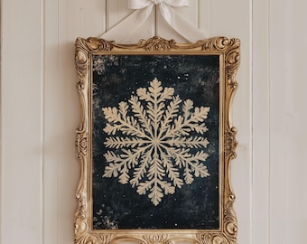 Snowflake Print, Moody Christmas Snowflake Art, Dark Christmas Printable Wall Art, Rustic Winter Snow Painting, Festive Holiday Wall Art