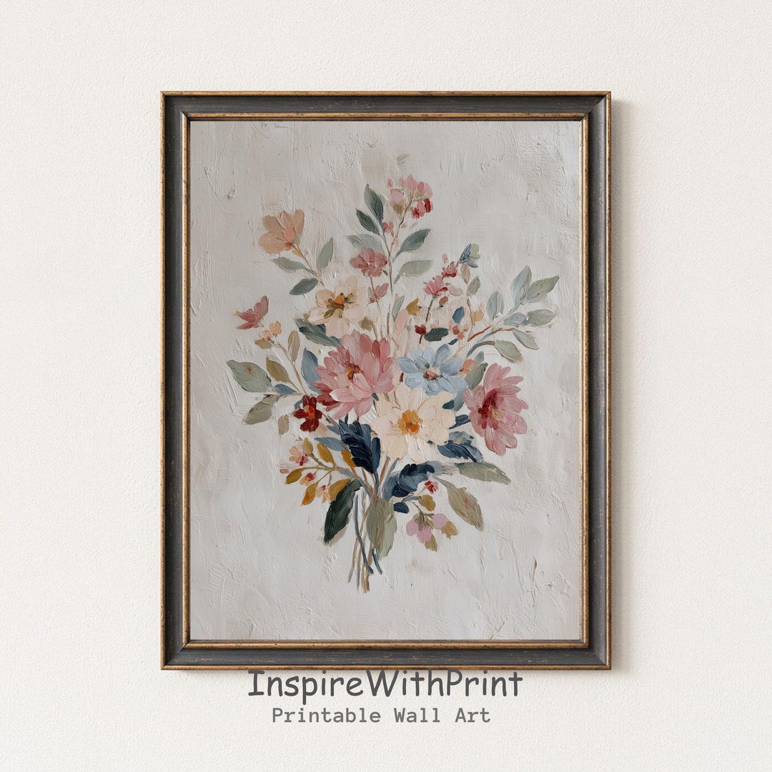 Pastel Floral Printable Wall Art, Vintage Wildflower Bouquet Painting ...