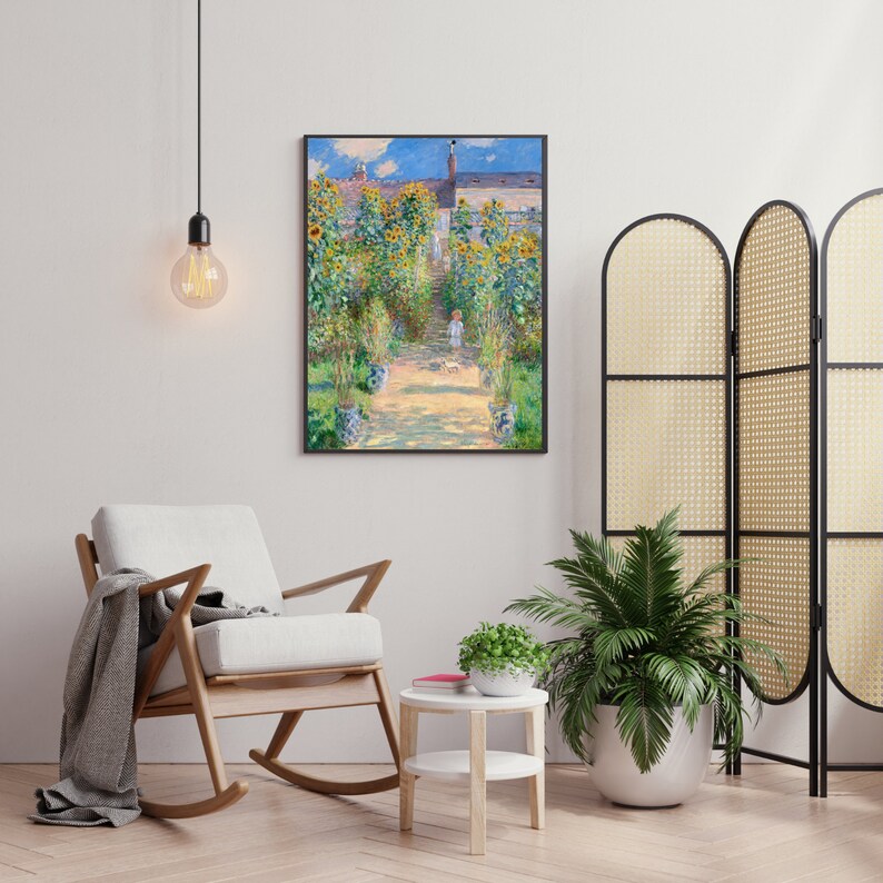 Vintage Kid in the Sunflower Garden Painting, Artist's Garden by