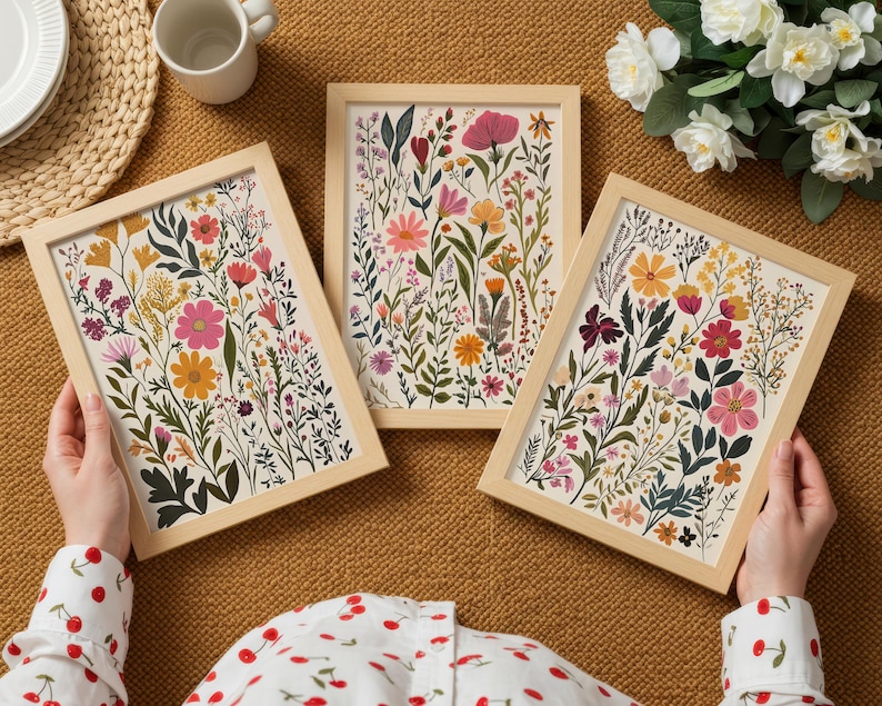 Colorful Wildflower Print Set of 3, Boho Flower Botanical Art Printable ...