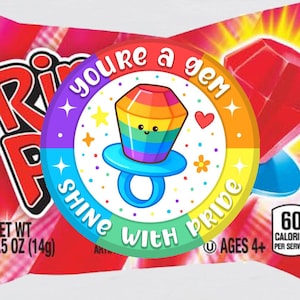 Étiquettes imprimables pour bague de fierté pop - Étiquettes pour friandises du mois de la fierté, joli autocollant pour bonbon LGBTQ+ - Vous êtes une perle qui brille avec l'étiquette cadeau Fierté