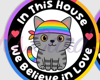 LGBTQ+ Pride Sticker Set: Love & Inclusion, Cat Illustration (Digital PNG Files)