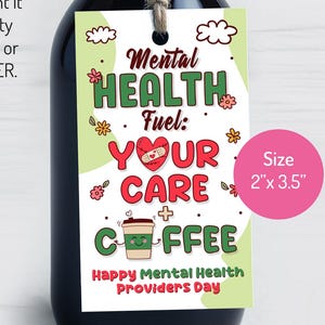 Cadeau du jour des prestataires de soins de santé mentale, étiquette de café pour l'appréciation du thérapeute, autocollant mignon pour les prestataires de soins de santé mentale, étiquette imprimable pour le 12 mai