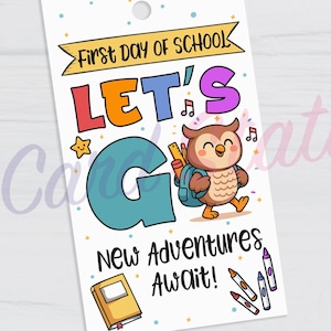 Erster Schultag Eule Geschenkanhänger | Ausdruckbare Geschenkanhänger (Digitaler Download)